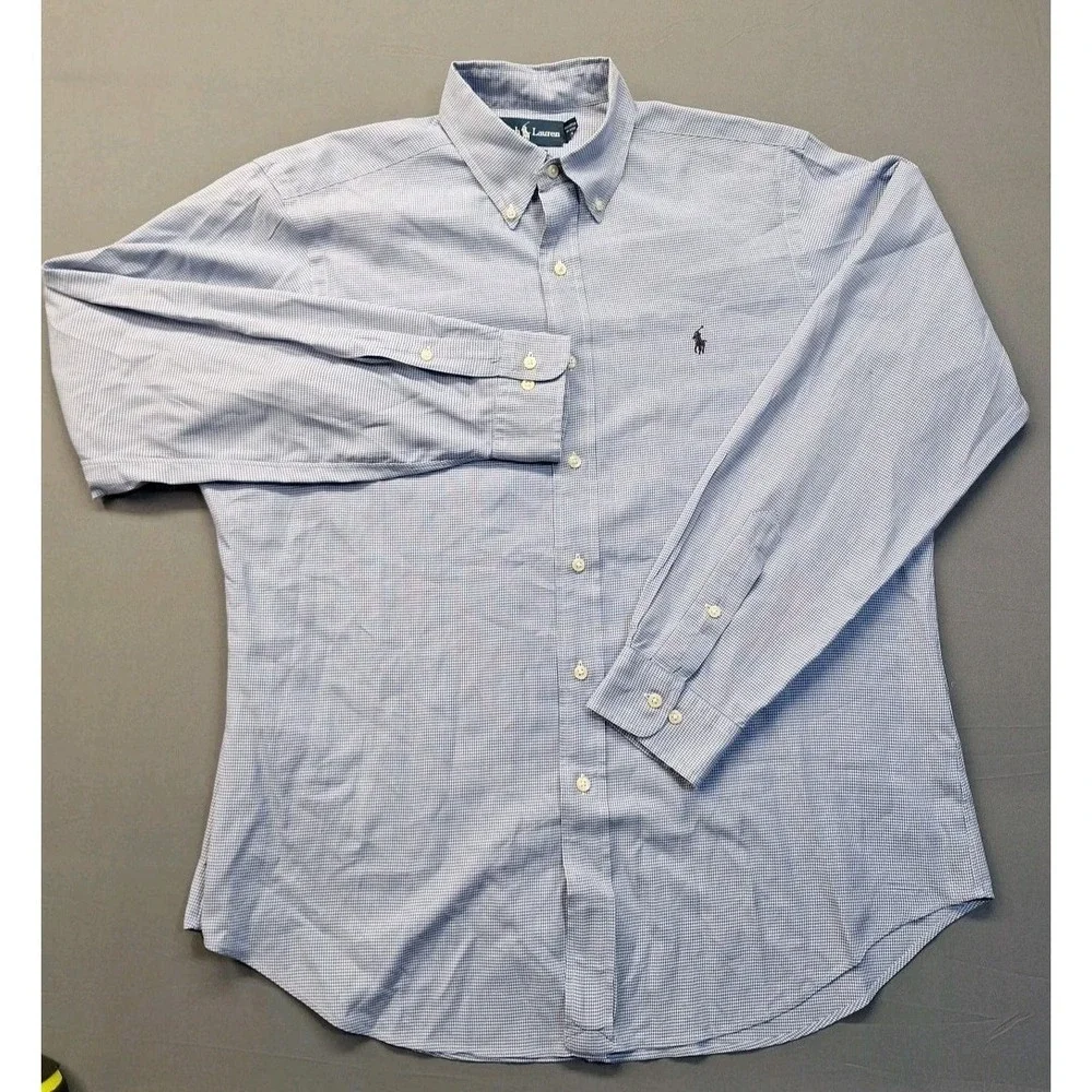 Polo Ralph Lauren Mens Classic Fit Blue Houndstooth‎ Large 16 Button Down Preppy